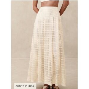 Banana Republic Women's Cream Maxi Skirt Pleated Textured Size 10
